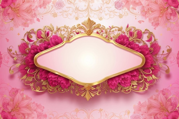 Pink banner with luxurious bright gold ornaments and empty place for your text