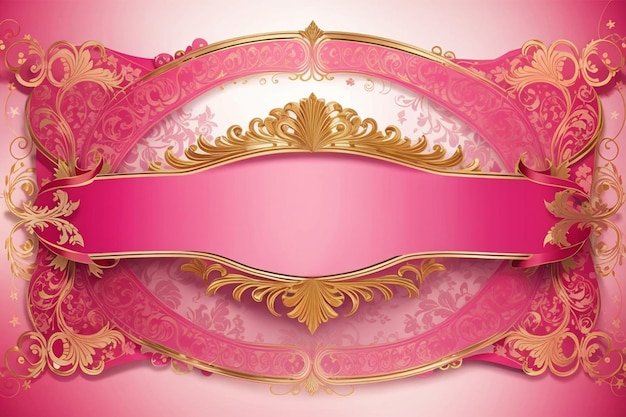 Pink banner with luxurious bright gold ornaments and large empty place for your text