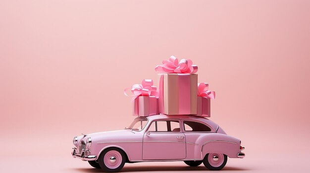 pink barbie car with gift on her roof