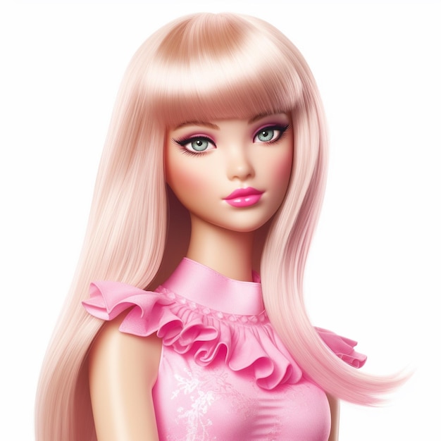 a pink barbie doll with a pink dress and a pink dress.