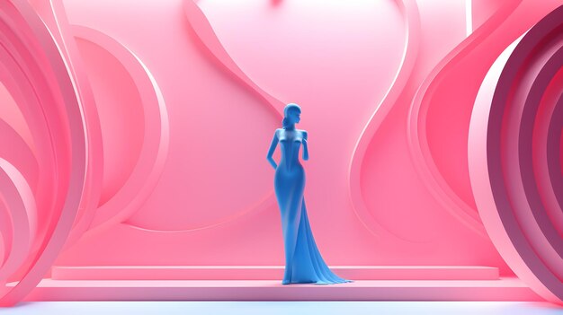 Pink barbie style of 3D illustration with an art gallery in vacation