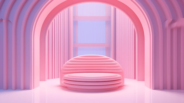 Pink Barbie style interior of the sauna room with wooden benches and hot stones