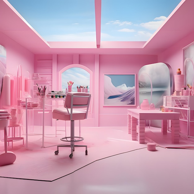 A pink Barbiestyle studio