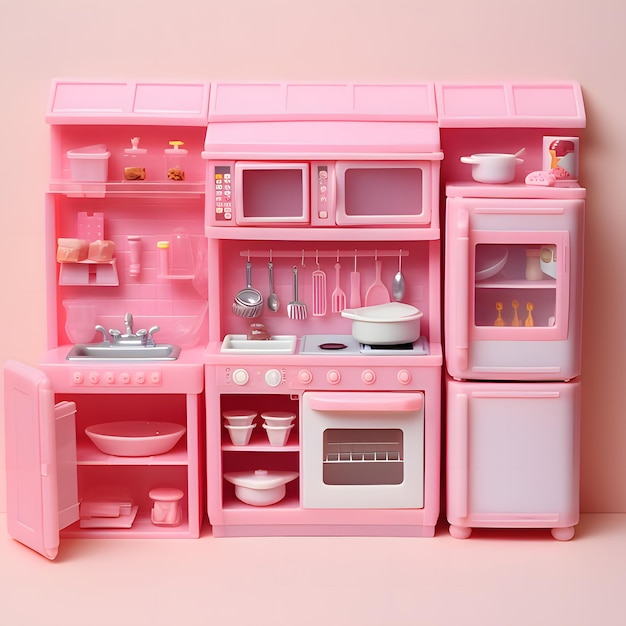 A pink Barbiestyle toy kitchen