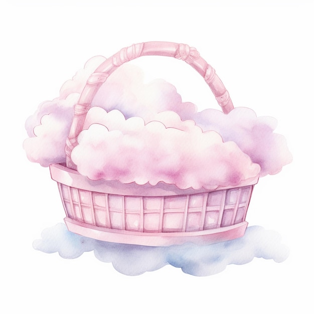 A pink basket with fluffy clouds.