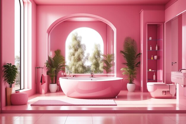 Pink bathroom interior 3d rendering