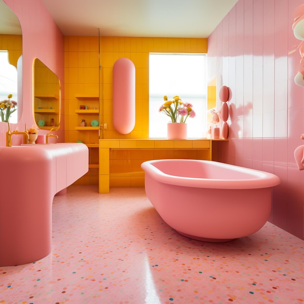 Pink bathroom with colorful theme ai generated