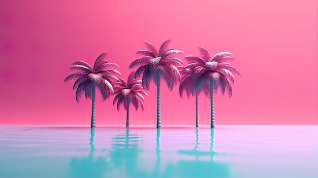 Pink Beach Palm Trees Gradient Background