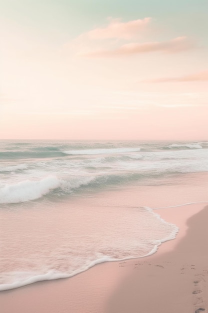 A pink beach with a pink sky and a beach scene