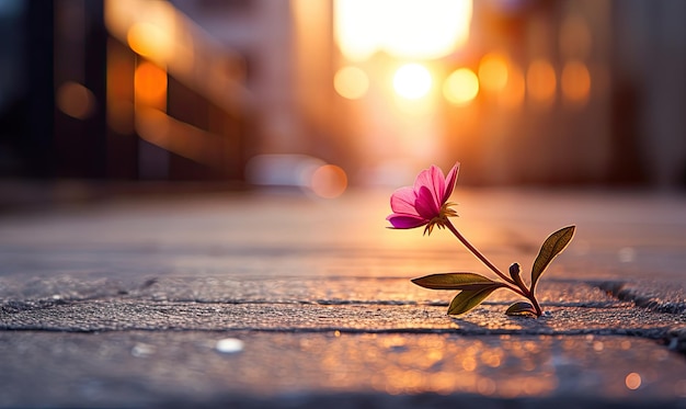 都市コンクリートのピンクの美しさの花