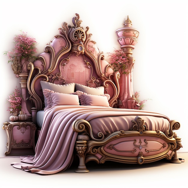 Pink Bed with floral Ornament