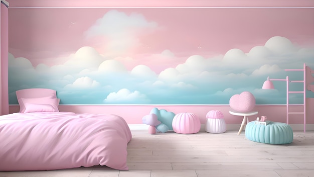 A pink bed with a pink pillow and a pink pillow on it