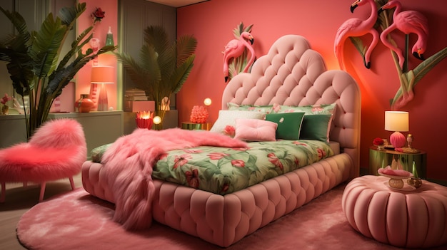 Photo pink bedroom interior design