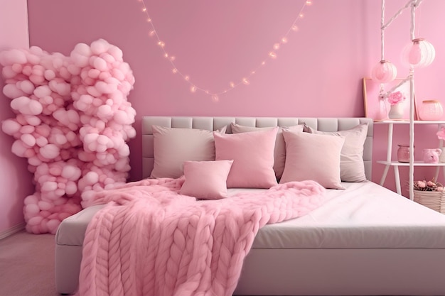 Pink Bedroom Interior ideas AI Generated Amazing and classic pink luxury bedroom fantasy pink world