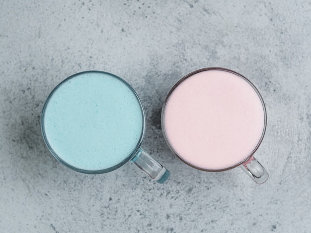 Pink beetroot and blue spirulina latte