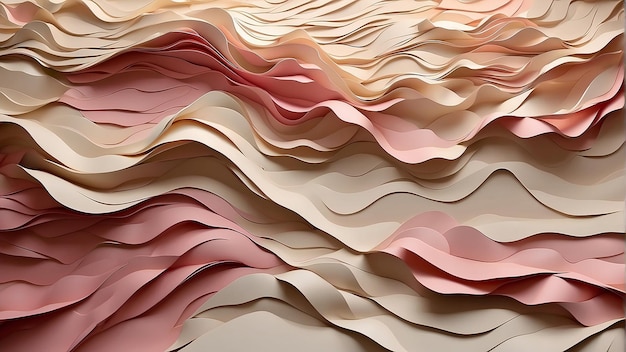 Pink and beige waves of folded paper