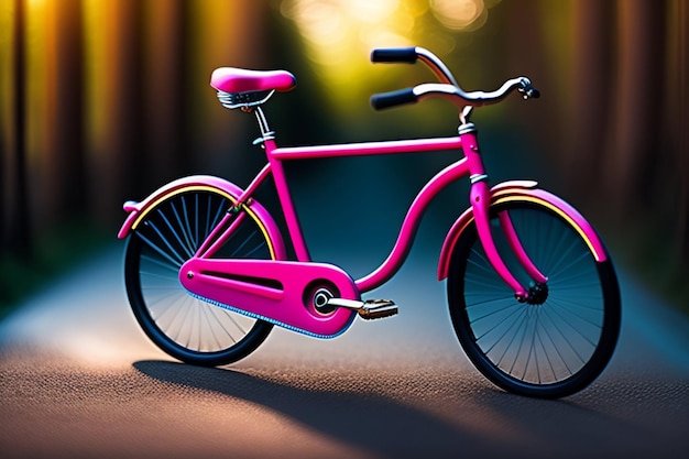 A pink bike with a pink seat on it