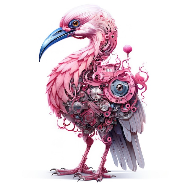 плакат в стиле стимпанк с розовой птицей