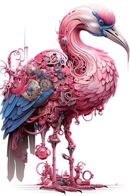 a pink bird steampunk style poster