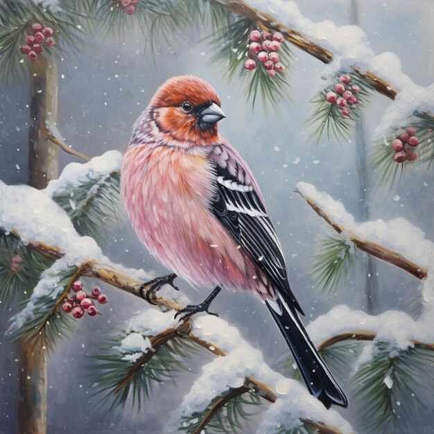 Photo pink bird in winter forest