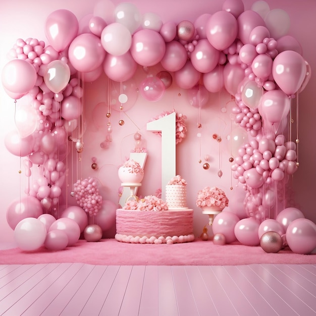 pink birthday background 1 year