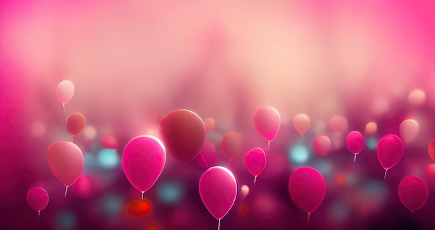 Pink birthday background with balloons