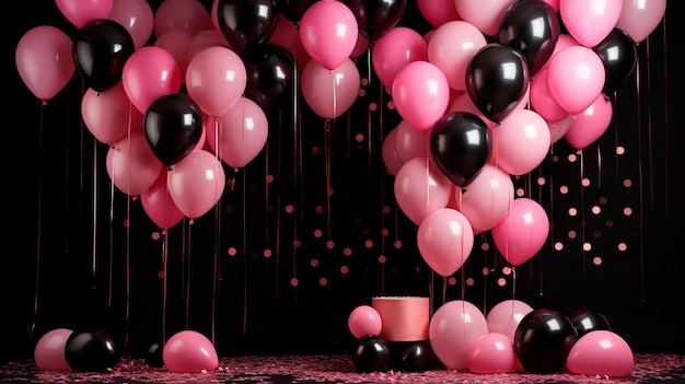 pink birthday balloons in a pink interior holiday concept