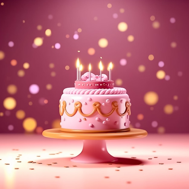 Pink birthday cake over pastel background Ai generated