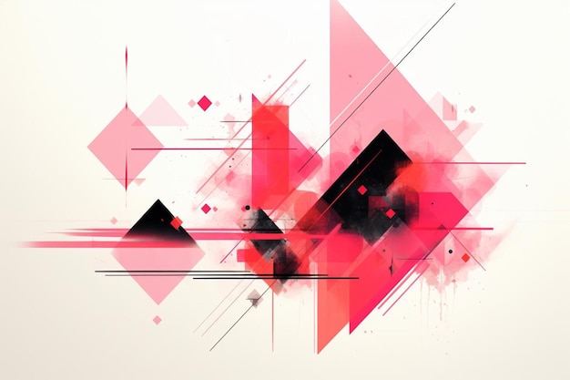 Photo a pink and black abstract painting of a black triangle and pink triangles.