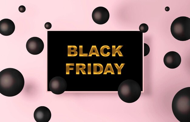 Sfondio rosa e nero per il black friday composizione orizzontale con palloncini neri