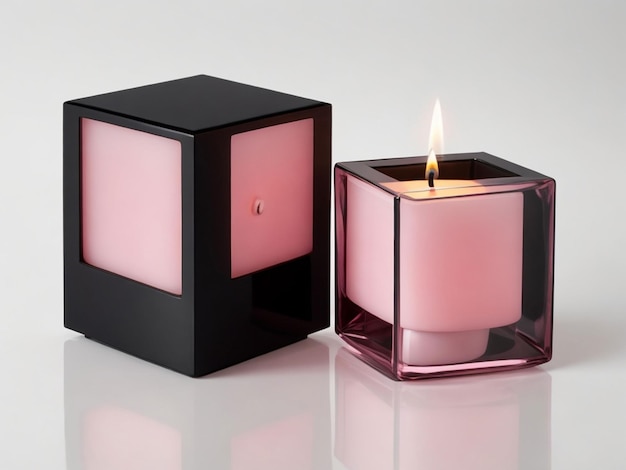 pink and black glass box with candle