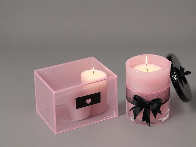 pink and black glass box with a candle