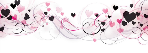 Pink and black hearts on a white background