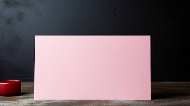 Pink blank card on dark table Light background