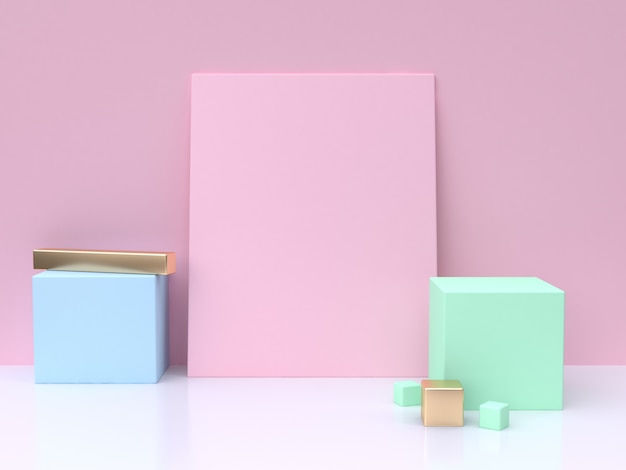 pink blank square blue green cube minimal abstract background 3d rendering