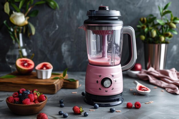 Photo a pink blender sitting on top of a table