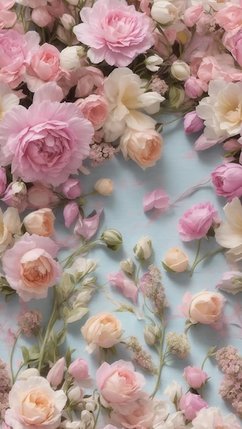 Фото Розовые благословенные цветы цветные цветы фон открытка цифровой баннер флаер подарочная карточка арт-деко