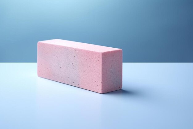 a pink block with tiny holes on it sits on a table.