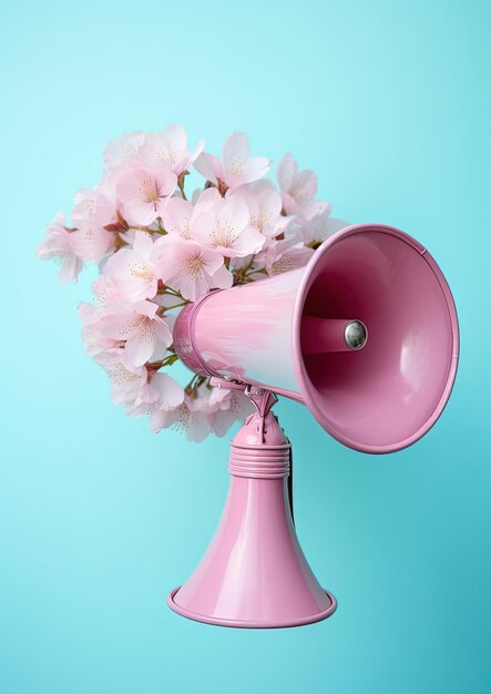 pink blossom flower in a megaphone in the style of conceptual appropriation