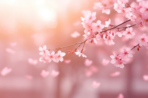 Pink blossom on soft background with copy space Generative AI