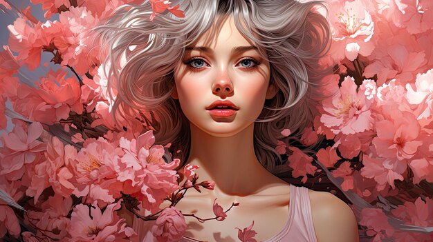 pink blossoms in an anime style superior illustration