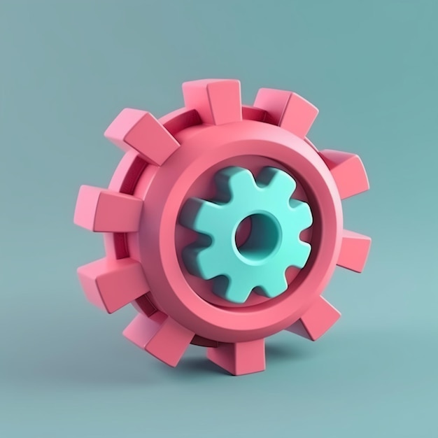 A pink and blue 3d icon of a cog