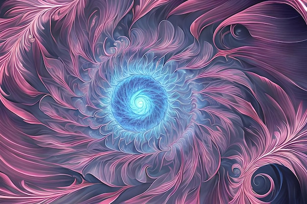 A pink and blue abstract design with a spiral design.