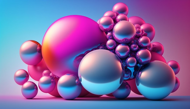 Photo a pink and blue background with a bunch of balls.