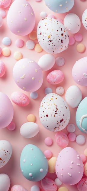 Pink and Blue Background With Eggs and Confetti