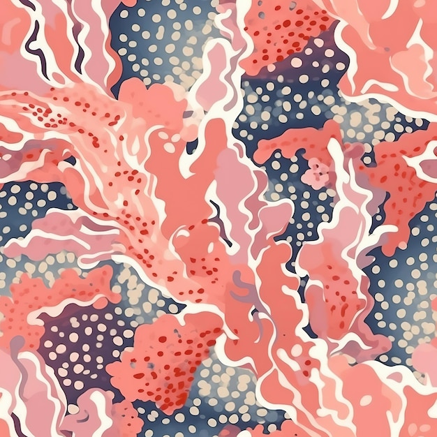 A pink and blue background with a pattern of dots and dots