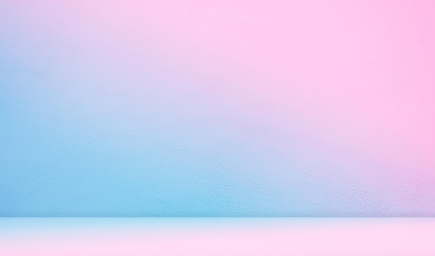 A pink and blue background with a white floor and a blue and pink background.