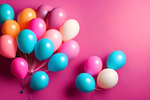 Pink and blue balloons on a pink background