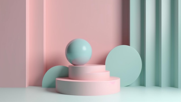 A pink and blue box with a round ball on it