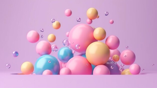 A pink and blue bubble splash with bubbles floating in the air.